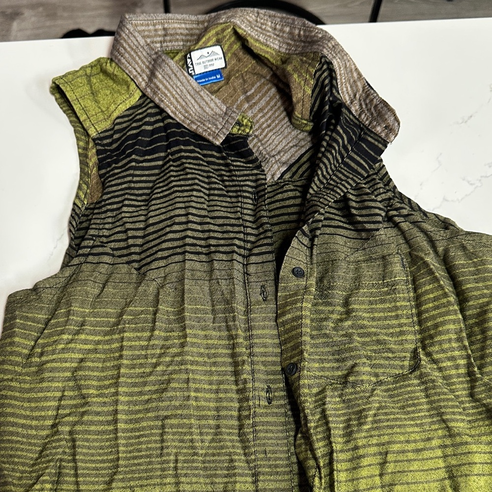 Kavu Green and Brown Striped Button Down Dress